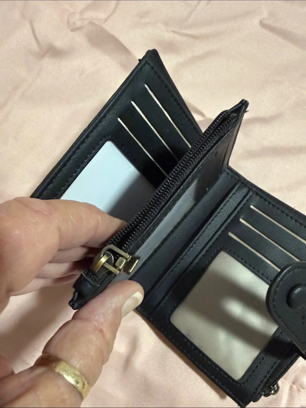 Classic Black Women's Wallet - Compact Snap & Zip Card Holder